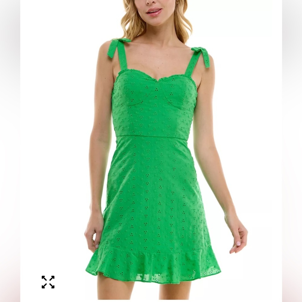 BCX Green Eyelet Mini Dress with Tie Straps